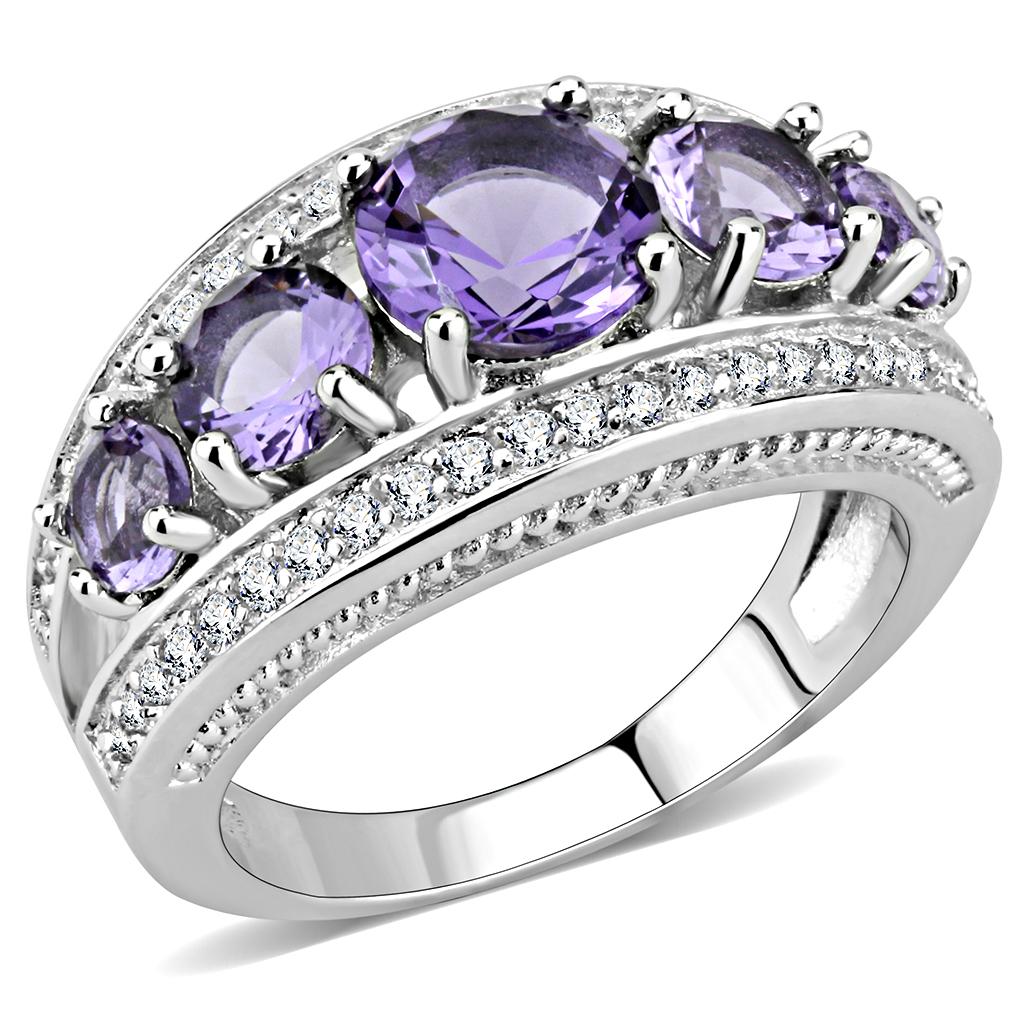 MA3W1530 - Rhodium Brass Ring with Synthetic  in Amethyst