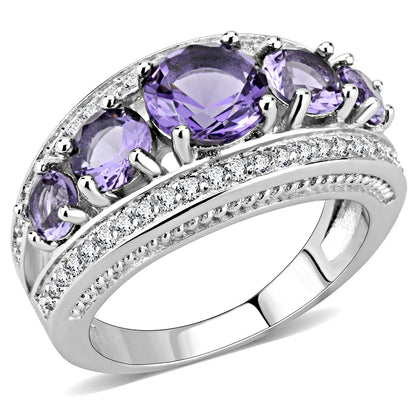 MA3W1530 - Rhodium Brass Ring with Synthetic  in Amethyst