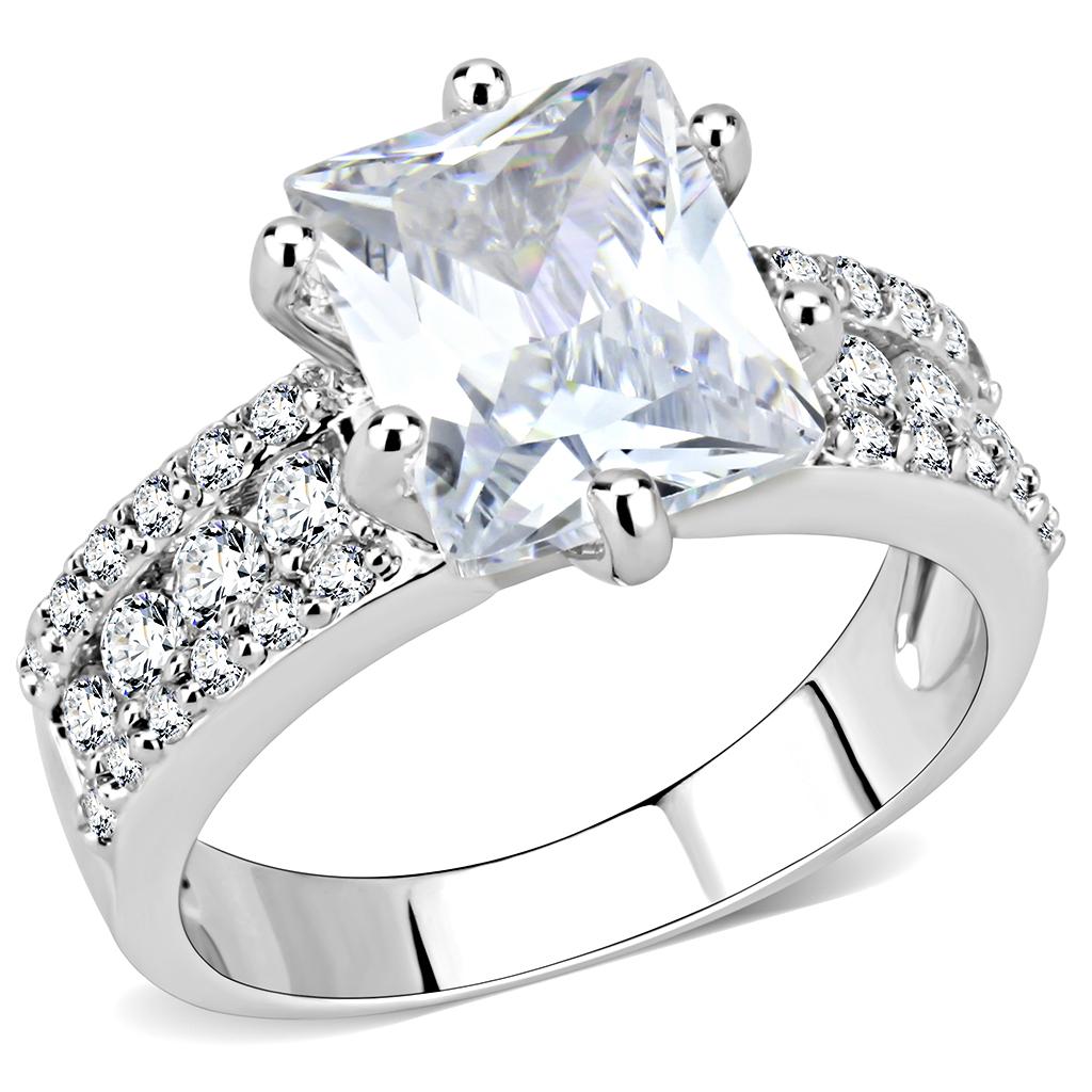MA3W1532 - Rhodium Brass Ring with AAA Grade CZ  in Clear