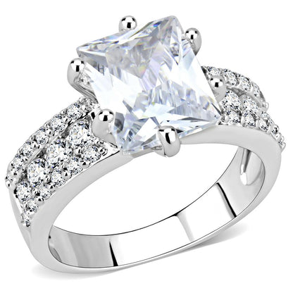 MA3W1532 - Rhodium Brass Ring with AAA Grade CZ  in Clear