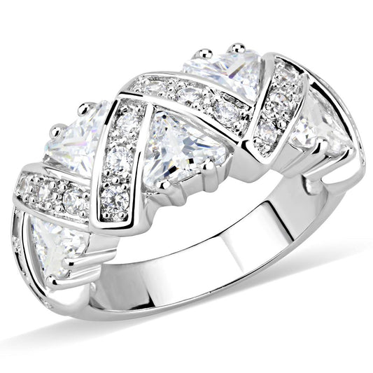 MA3W1533 - Rhodium Brass Ring with AAA Grade CZ  in Clear