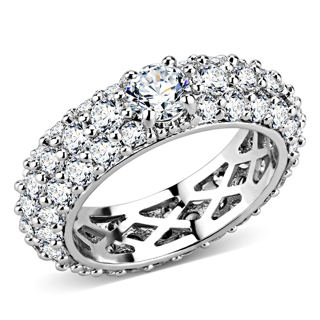 MA3W1534 - Rhodium Brass Ring with AAA Grade CZ  in Clear