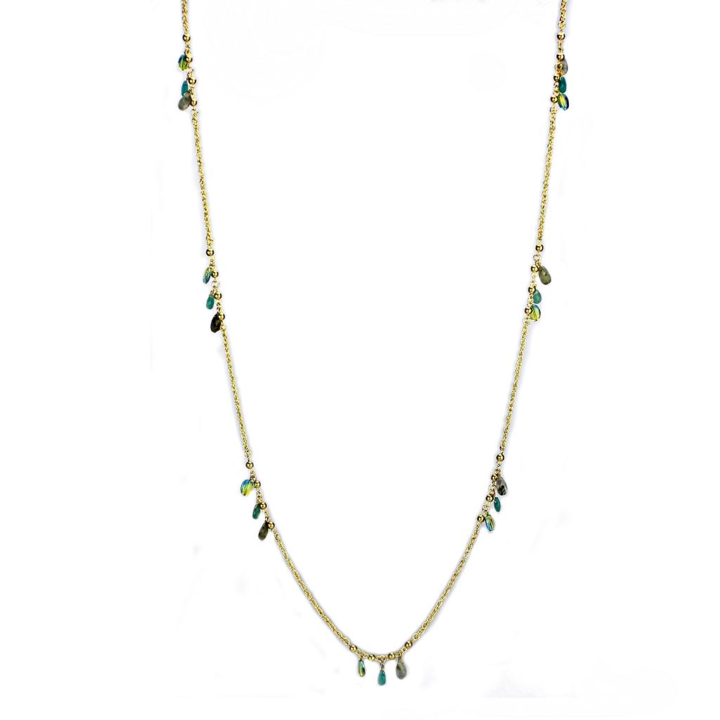 MA3W1537 - Gold Brass Necklace with Synthetic Jade in Emerald