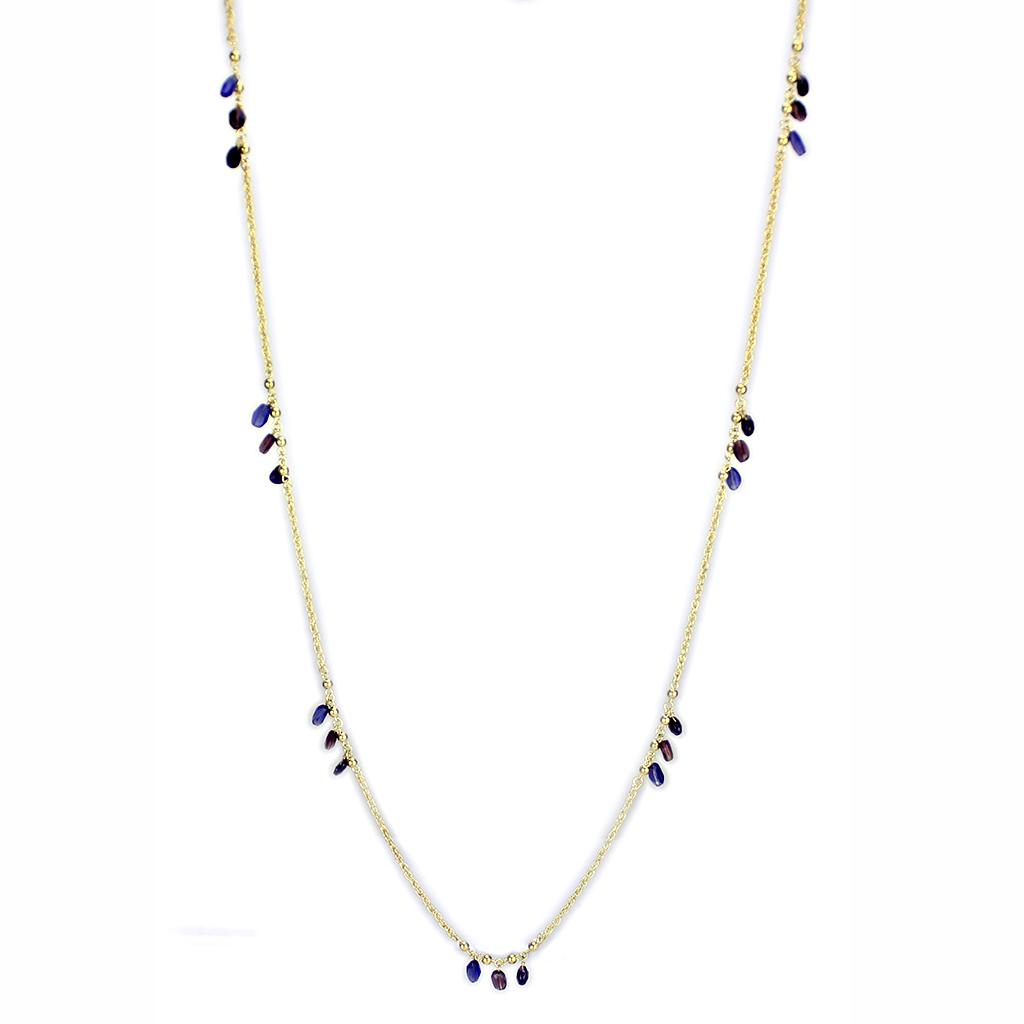 MA3W1538 - Gold Brass Necklace with Semi-Precious Amethyst Crystal in Amethyst