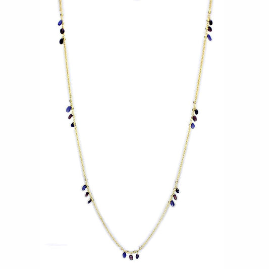 MA3W1538 - Gold Brass Necklace with Semi-Precious Amethyst Crystal in Amethyst
