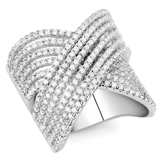MA3W1539 - Rhodium Brass Ring with AAA Grade CZ  in Clear