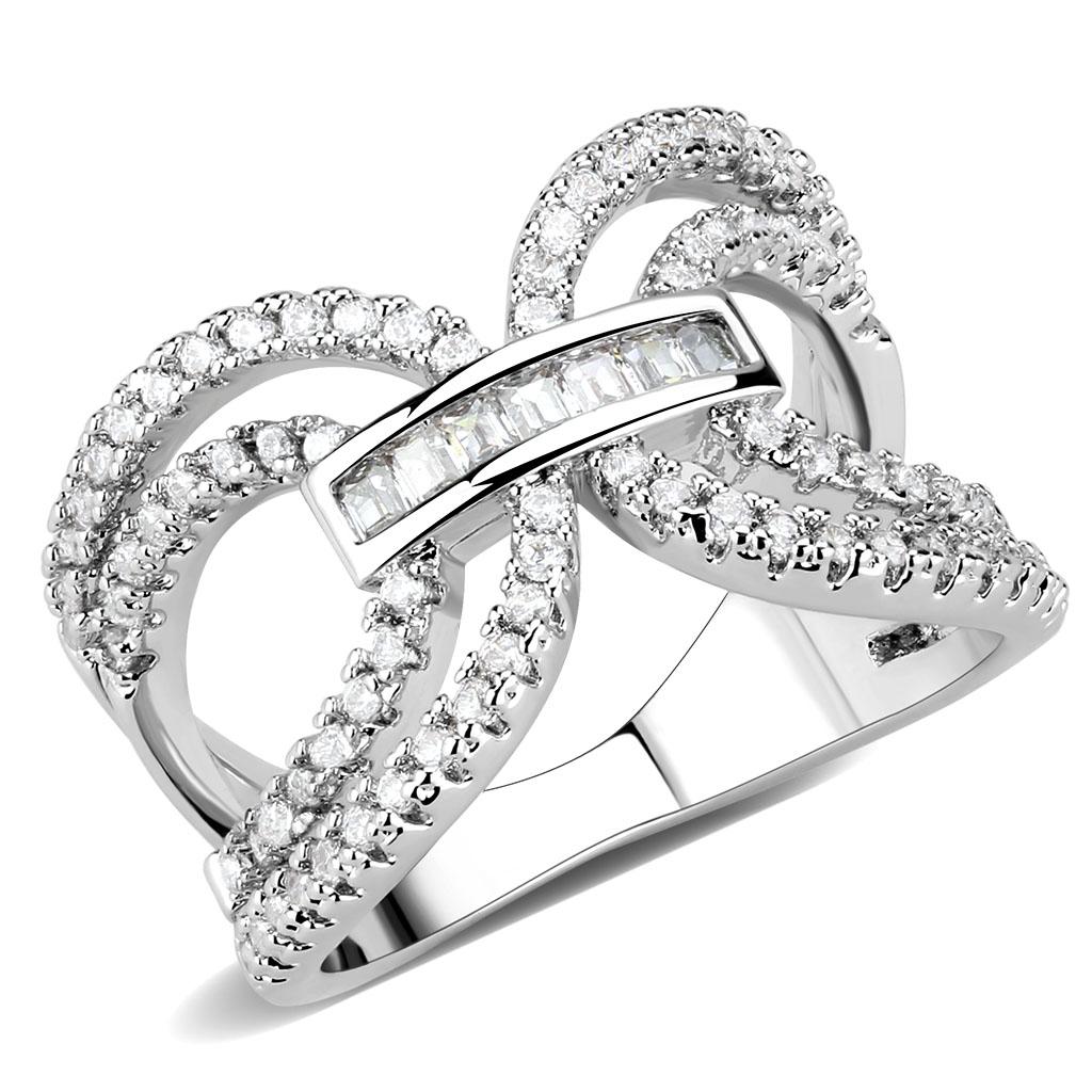 MA3W1541 - Rhodium Brass Ring with AAA Grade CZ  in Clear