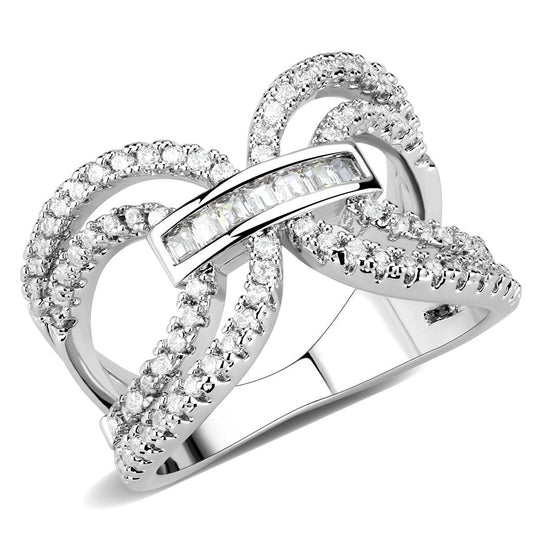 MA3W1541 - Rhodium Brass Ring with AAA Grade CZ  in Clear
