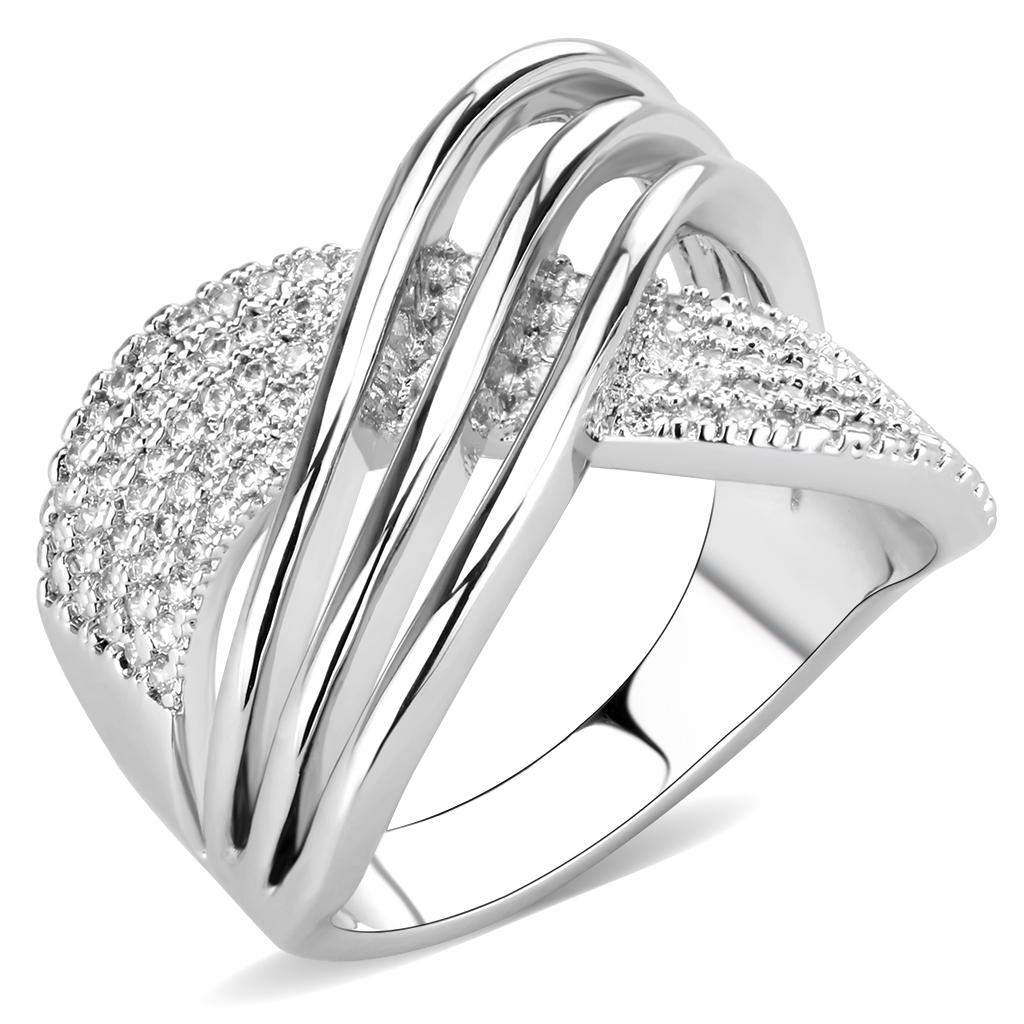 MA3W1542 - Rhodium Brass Ring with AAA Grade CZ  in Clear