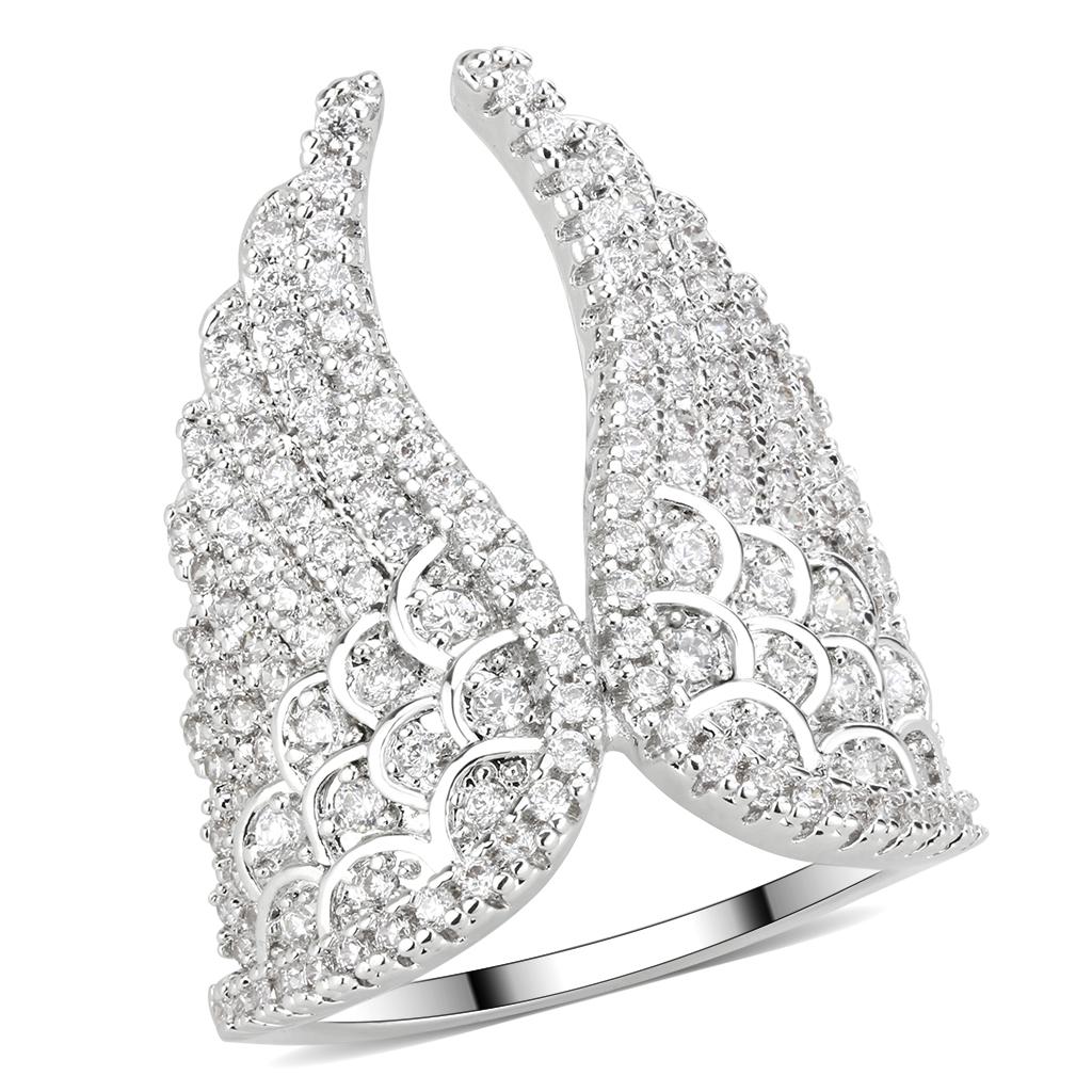 MA3W1543 - Rhodium Brass Ring with AAA Grade CZ  in Clear