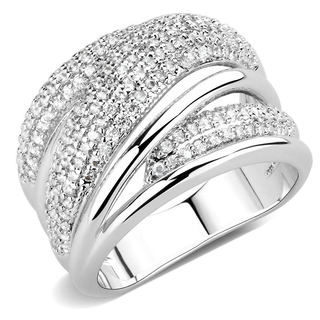 MA3W1544 - Rhodium Brass Ring with AAA Grade CZ  in Clear