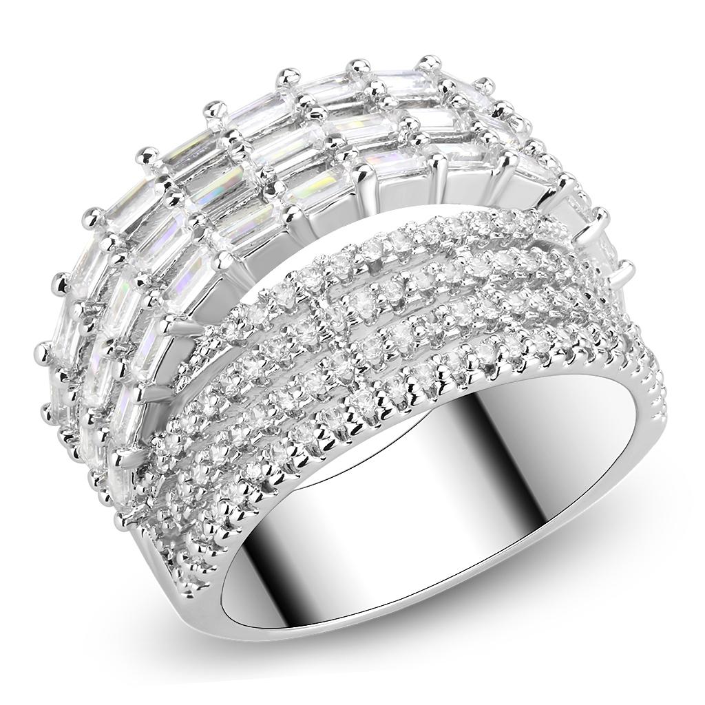MA3W1545 - Rhodium Brass Ring with AAA Grade CZ  in Clear