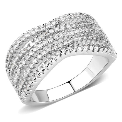 MA3W1546 - Rhodium Brass Ring with AAA Grade CZ  in Clear