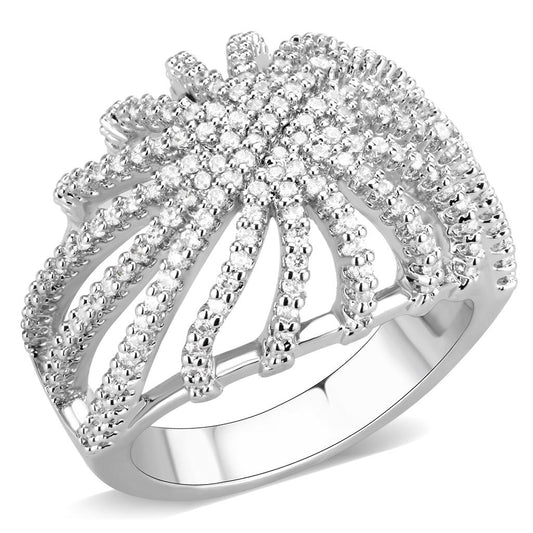 MA3W1547 - Rhodium Brass Ring with AAA Grade CZ  in Clear