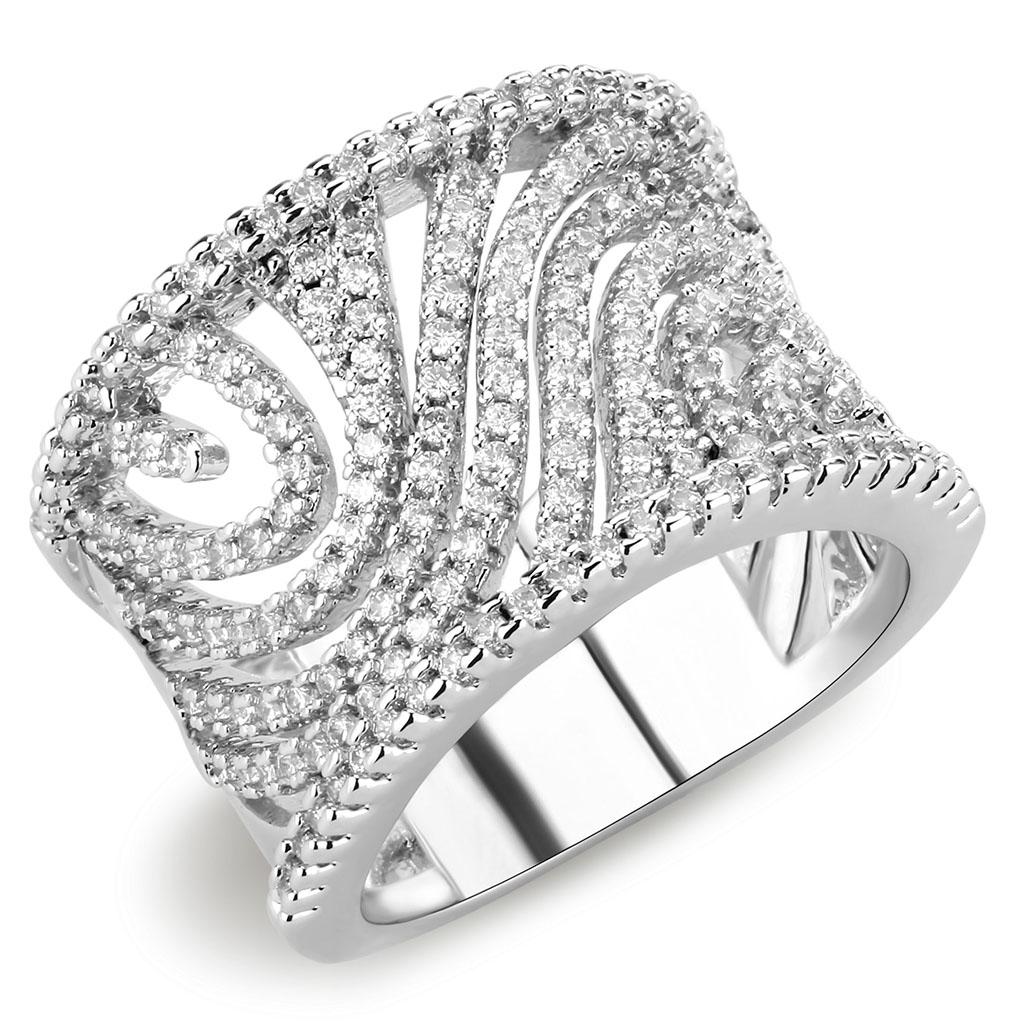 MA3W1548 - Rhodium Brass Ring with AAA Grade CZ  in Clear