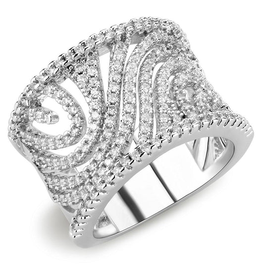 MA3W1548 - Rhodium Brass Ring with AAA Grade CZ  in Clear