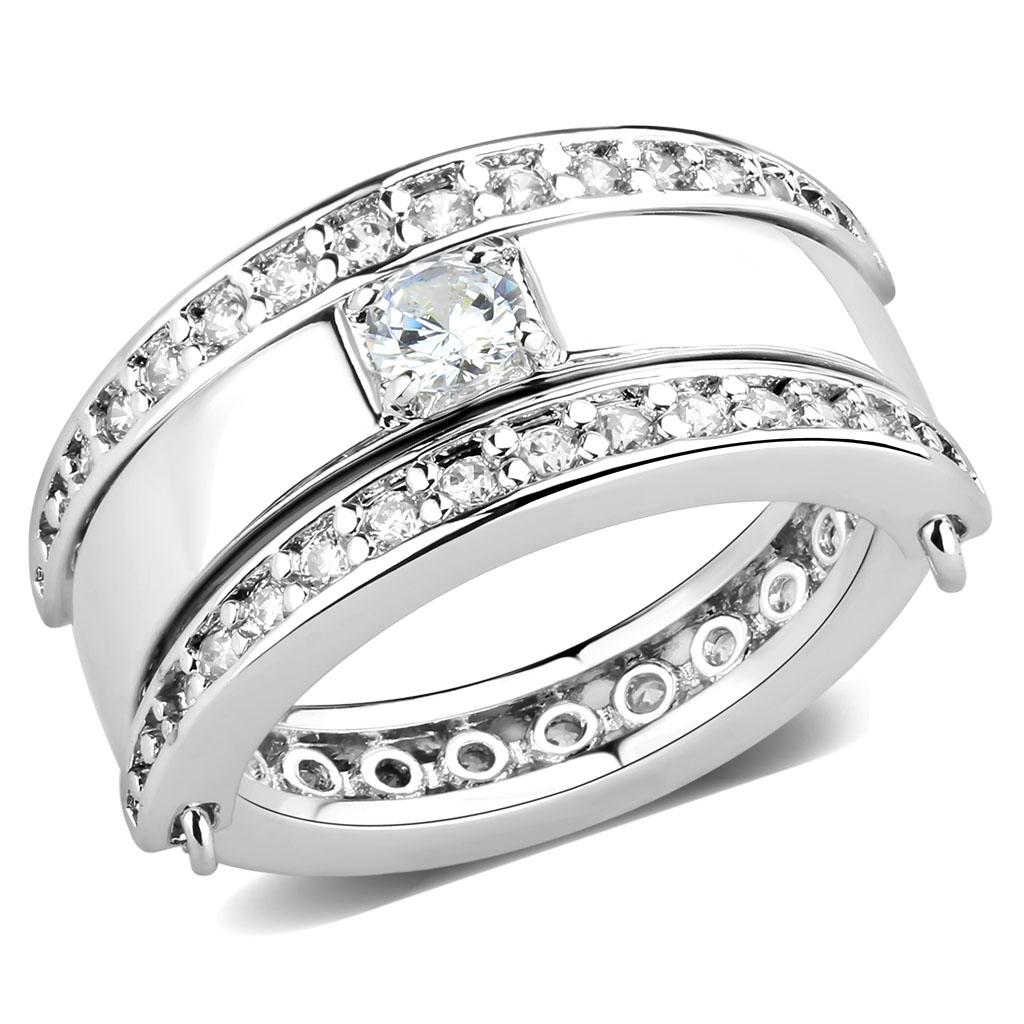 MA3W1549 - Rhodium Brass Ring with AAA Grade CZ  in Clear