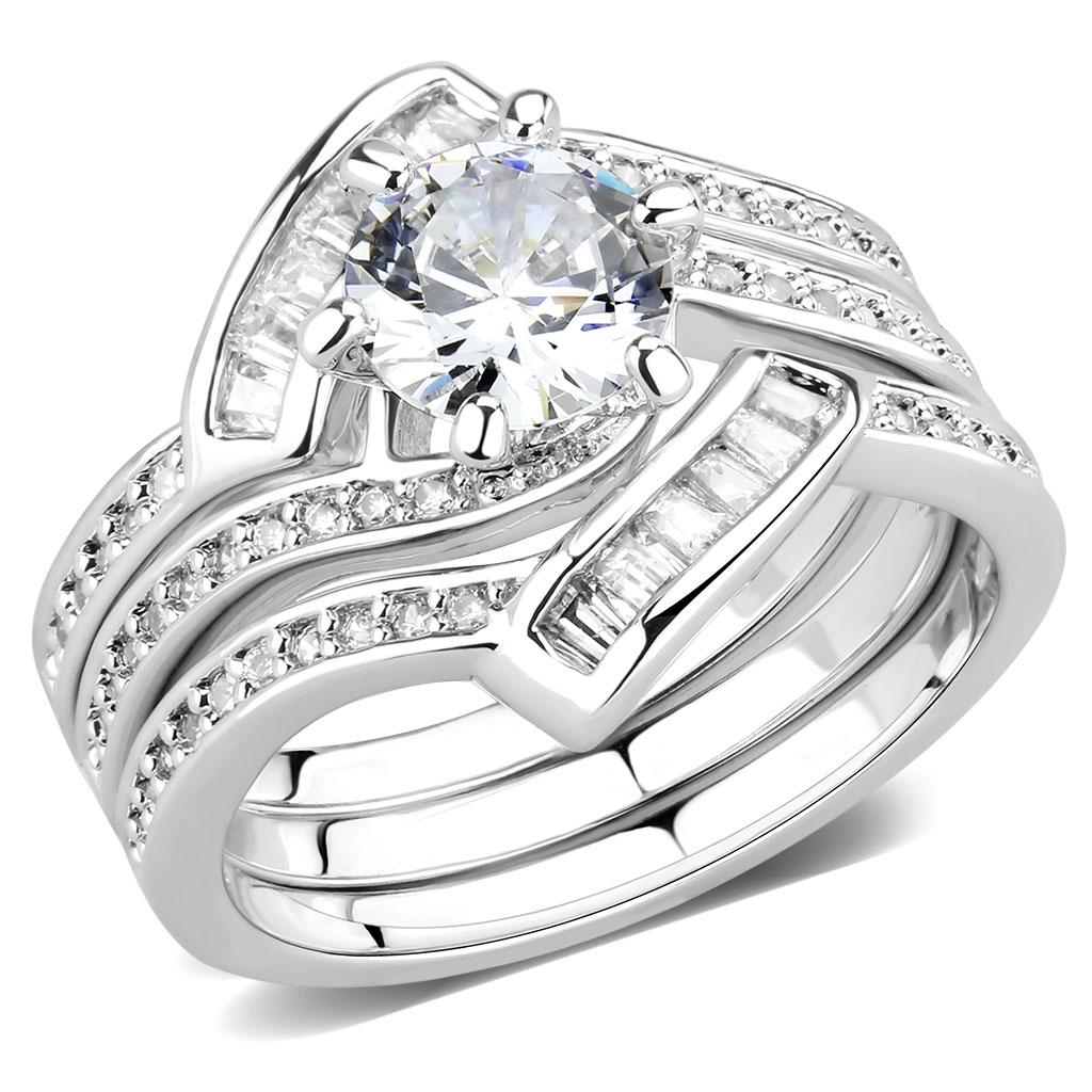 MA3W1551 - Rhodium Brass Ring with AAA Grade CZ  in Clear