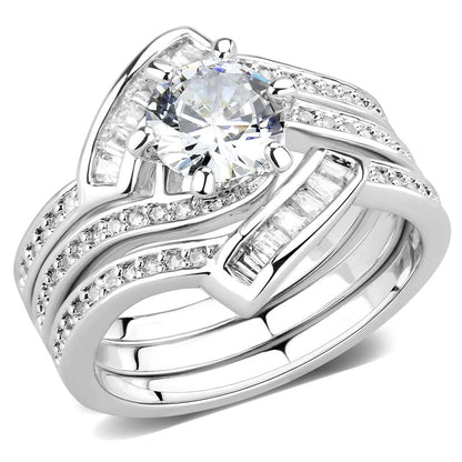 MA3W1551 - Rhodium Brass Ring with AAA Grade CZ  in Clear