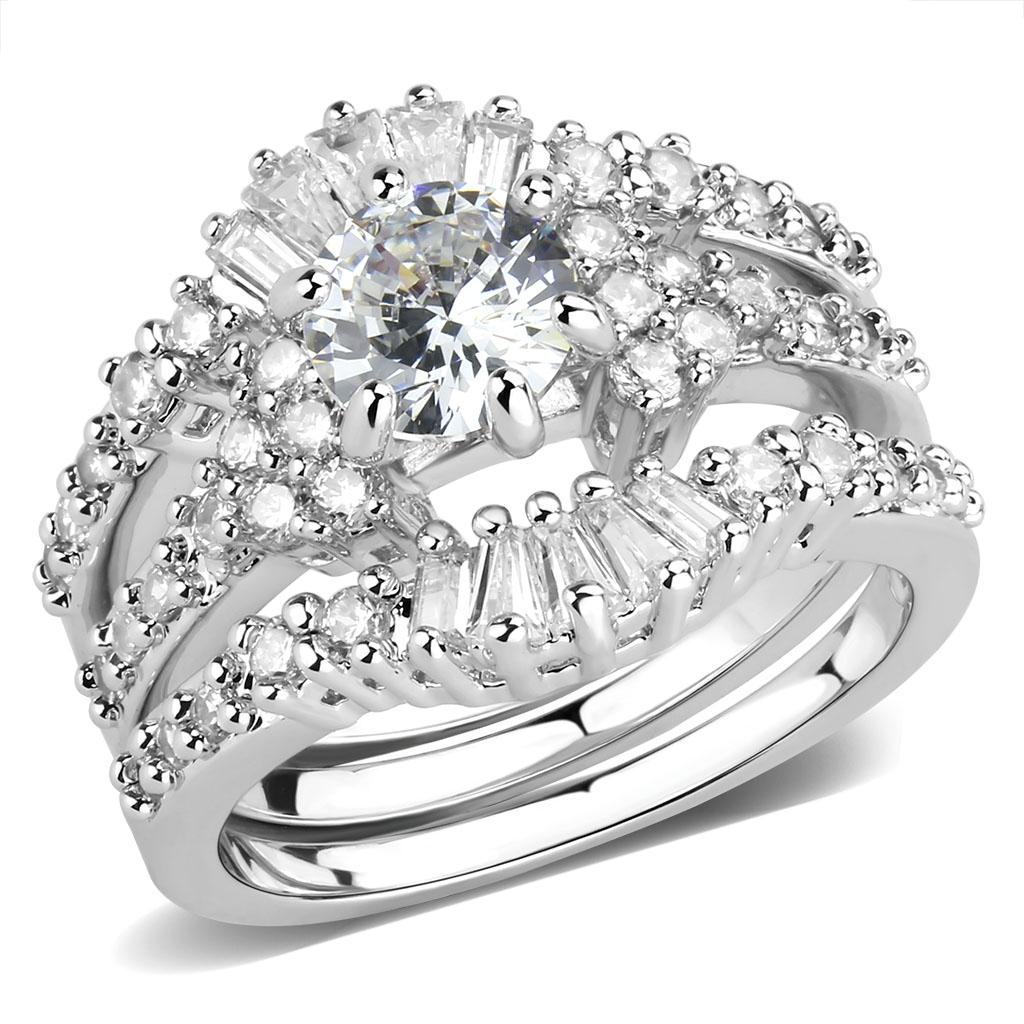 MA3W1553 - Rhodium Brass Ring with AAA Grade CZ  in Clear