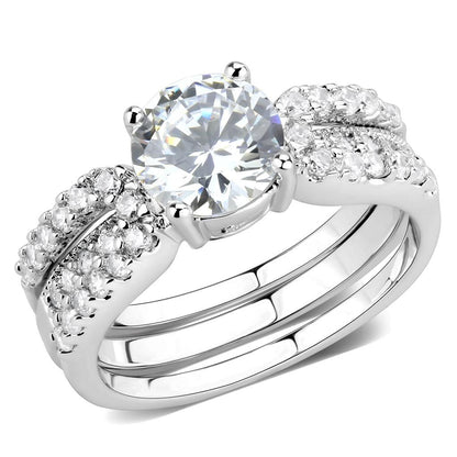 MA3W1554 - Rhodium Brass Ring with AAA Grade CZ  in Clear