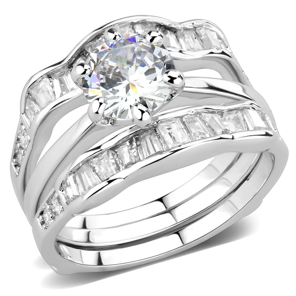 MA3W1557 - Rhodium Brass Ring with AAA Grade CZ  in Clear