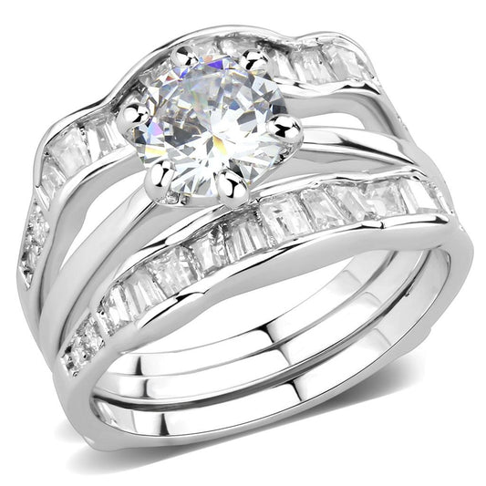 MA3W1557 - Rhodium Brass Ring with AAA Grade CZ  in Clear