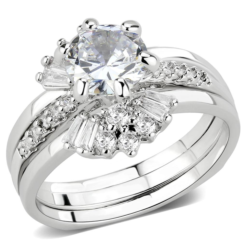MA3W1558 - Rhodium Brass Ring with AAA Grade CZ  in Clear