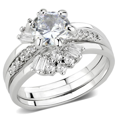 MA3W1558 - Rhodium Brass Ring with AAA Grade CZ  in Clear