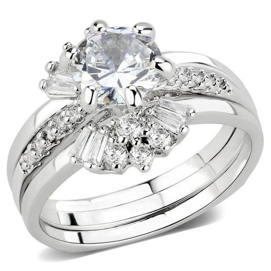 MA3W1558 - Rhodium Brass Ring with AAA Grade CZ  in Clear