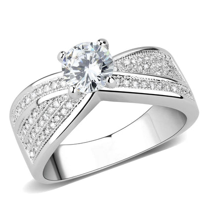 MA3W1559 - Rhodium Brass Ring with AAA Grade CZ  in Clear