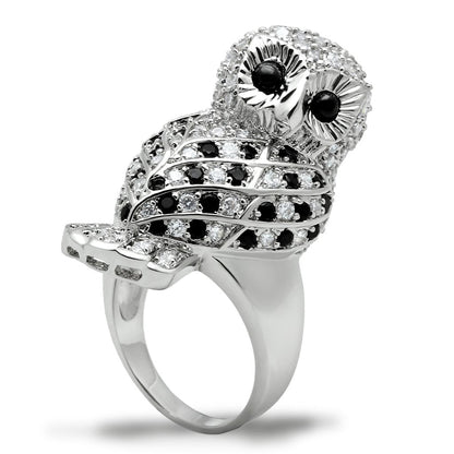 MA3W155 - Rhodium Brass Ring with AAA Grade CZ  in Jet