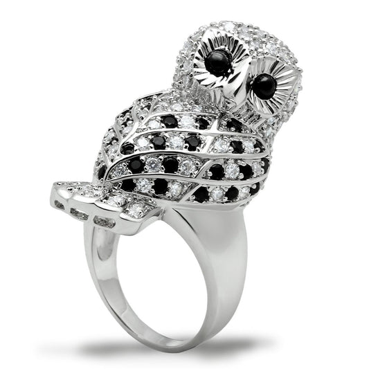 MA3W155 - Rhodium Brass Ring with AAA Grade CZ  in Jet