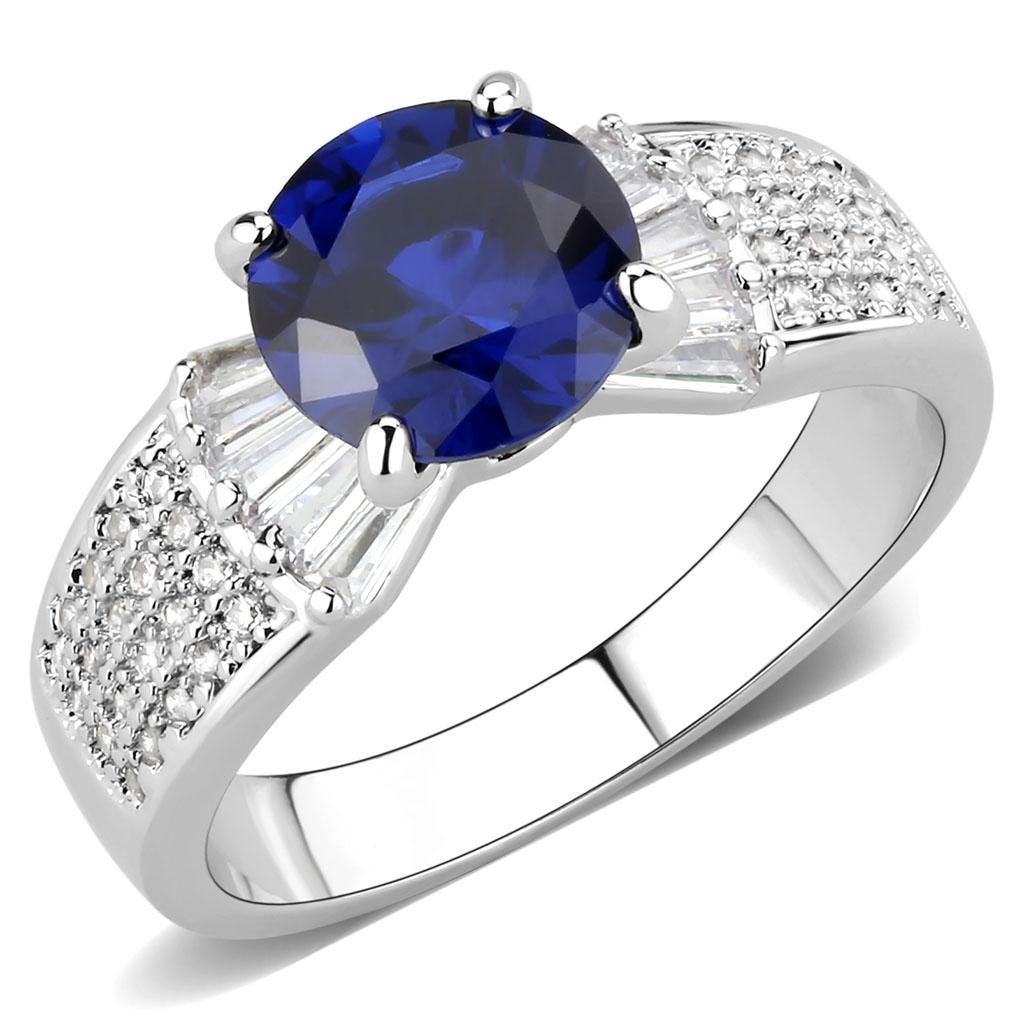 MA3W1562 - Rhodium Brass Ring with Synthetic Spinel in London Blue