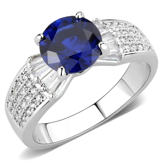 MA3W1562 - Rhodium Brass Ring with Synthetic Spinel in London Blue