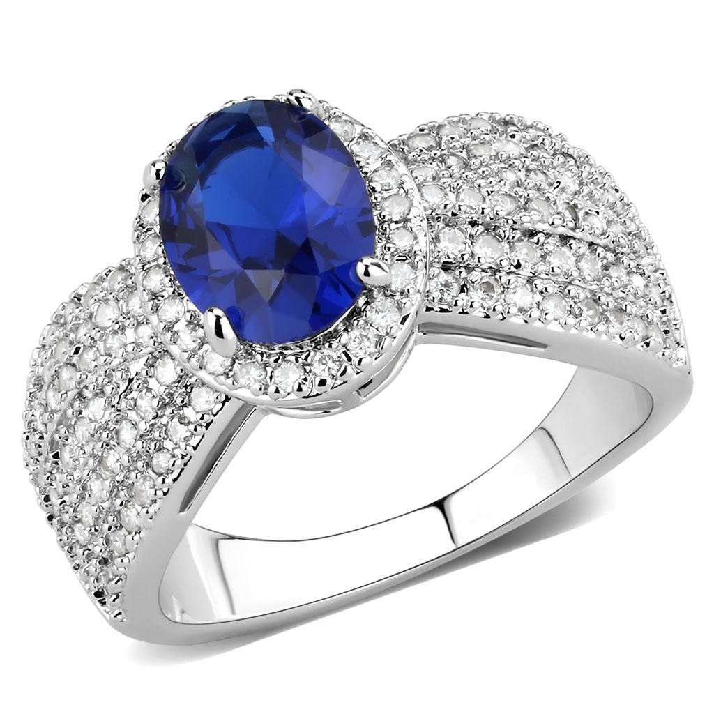 MA3W1563 - Rhodium Brass Ring with Synthetic Spinel in London Blue