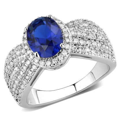 MA3W1563 - Rhodium Brass Ring with Synthetic Spinel in London Blue