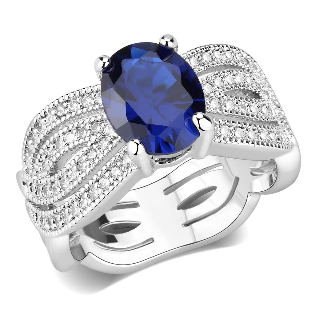 MA3W1564 - Rhodium Brass Ring with Synthetic Spinel in London Blue