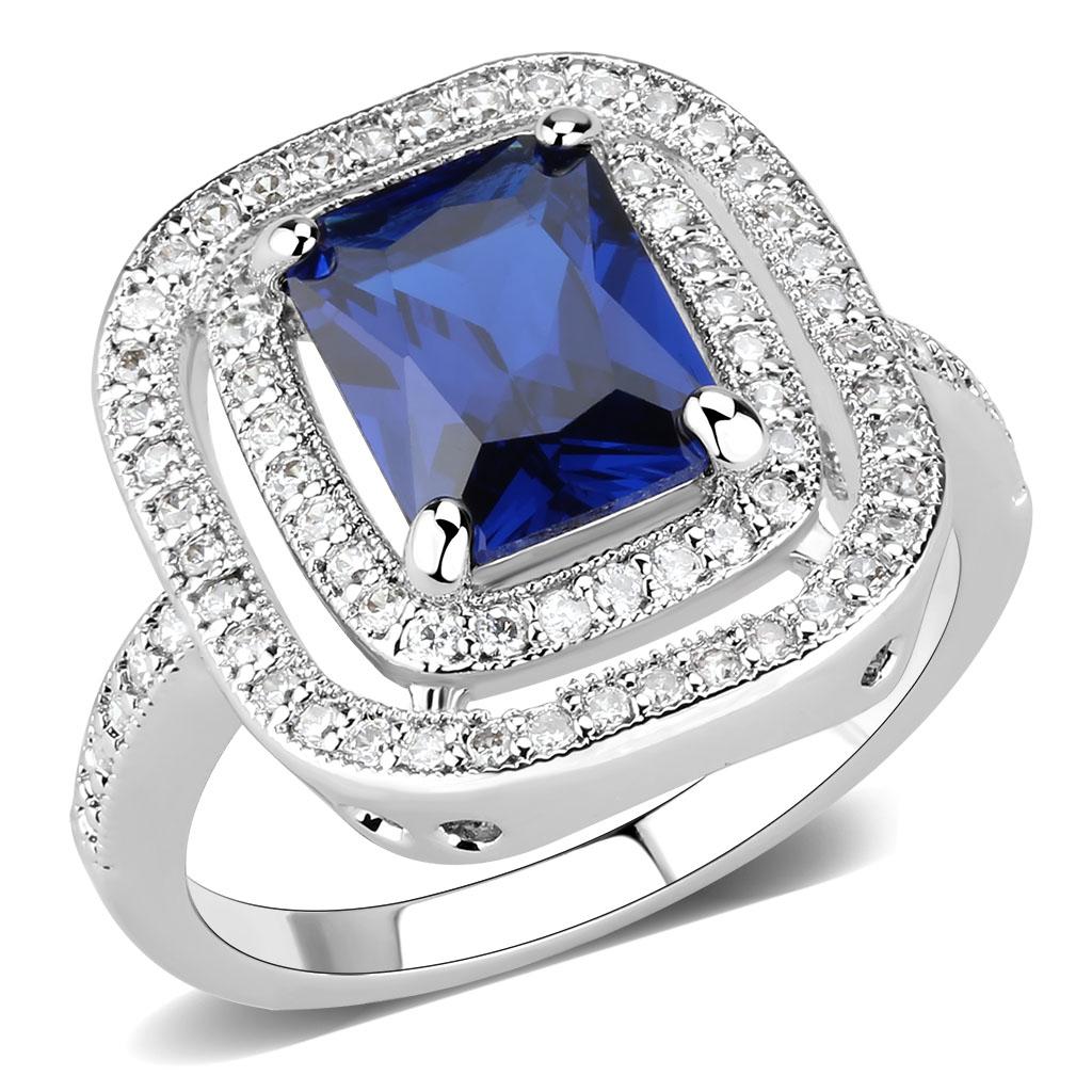 MA3W1565 - Rhodium Brass Ring with Synthetic Spinel in London Blue