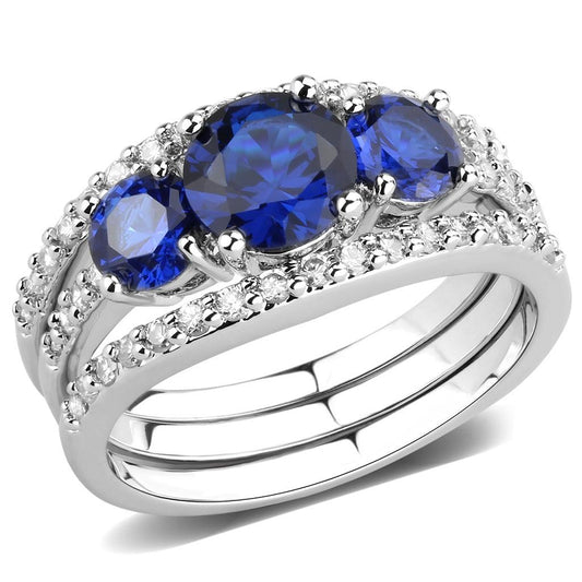 MA3W1566 - Rhodium Brass Ring with Synthetic Spinel in London Blue
