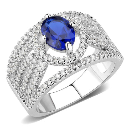 MA3W1567 - Rhodium Brass Ring with Synthetic Spinel in London Blue