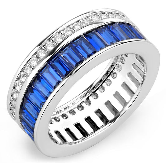 MA3W1568 - Rhodium Brass Ring with Synthetic Spinel in London Blue