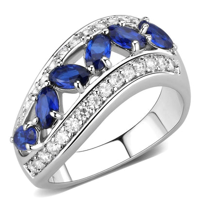 MA3W1569 - Rhodium Brass Ring with Synthetic Spinel in London Blue