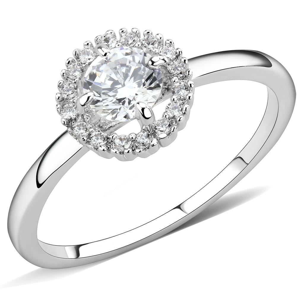 MA3W1570 - Rhodium Brass Ring with AAA Grade CZ  in Clear