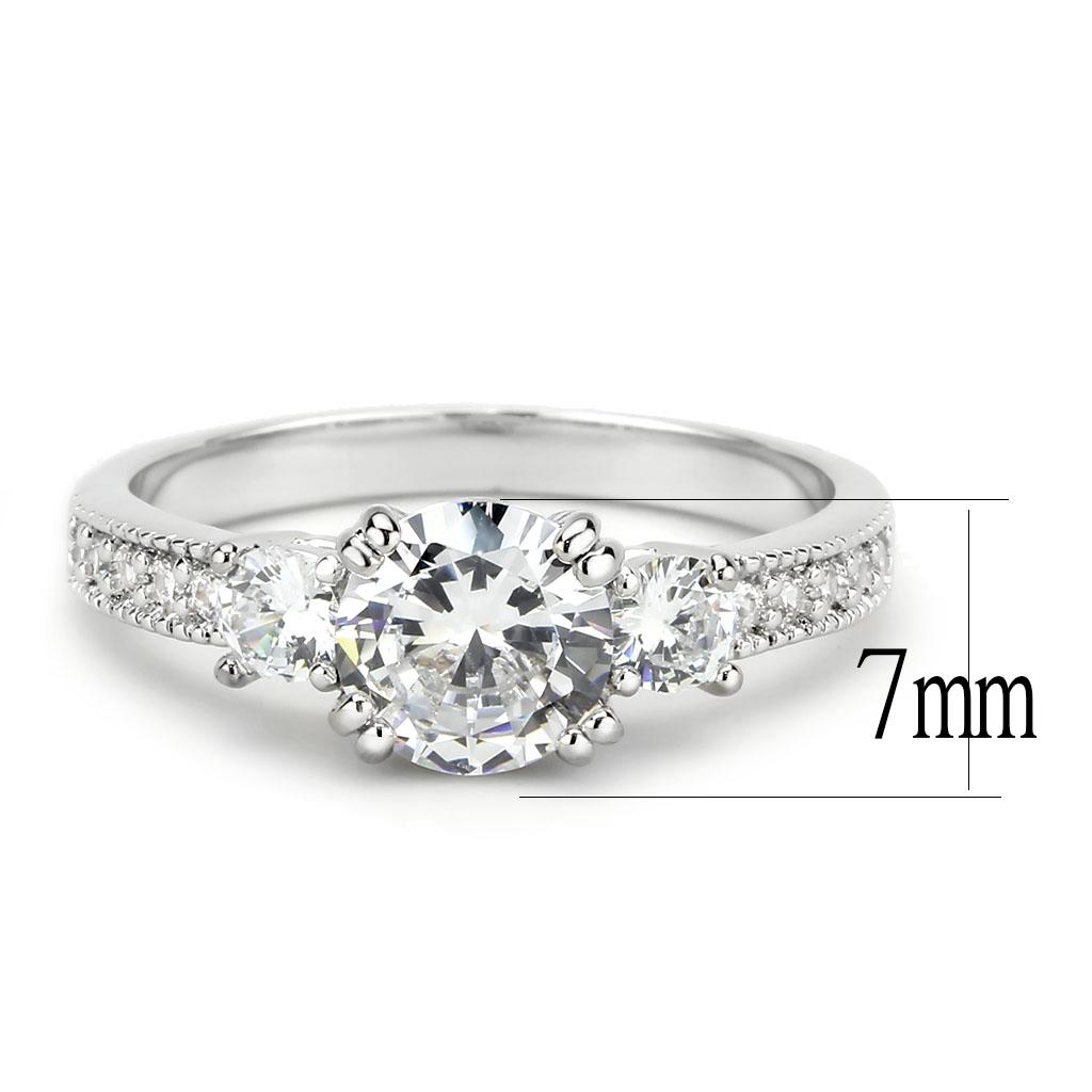 MA3W1571 - Rhodium Brass Ring with AAA Grade CZ  in Clear