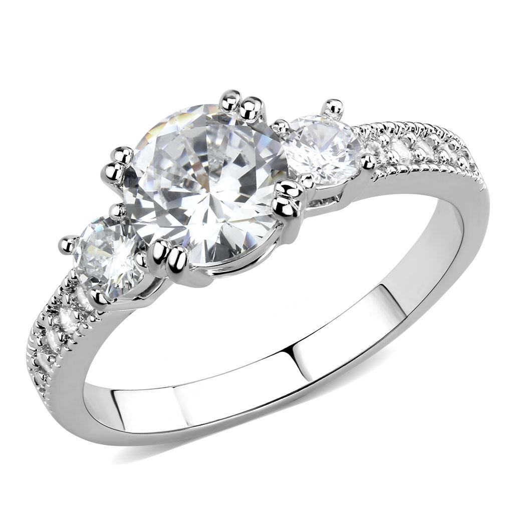 MA3W1571 - Rhodium Brass Ring with AAA Grade CZ  in Clear