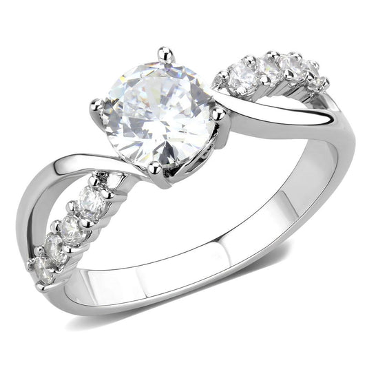MA3W1574 - Rhodium Brass Ring with AAA Grade CZ  in Clear