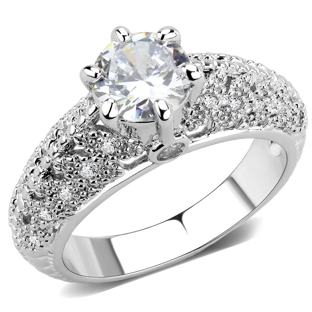 MA3W1576 - Rhodium Brass Ring with AAA Grade CZ  in Clear