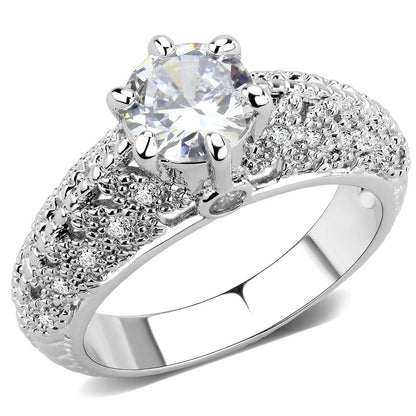 MA3W1576 - Rhodium Brass Ring with AAA Grade CZ  in Clear