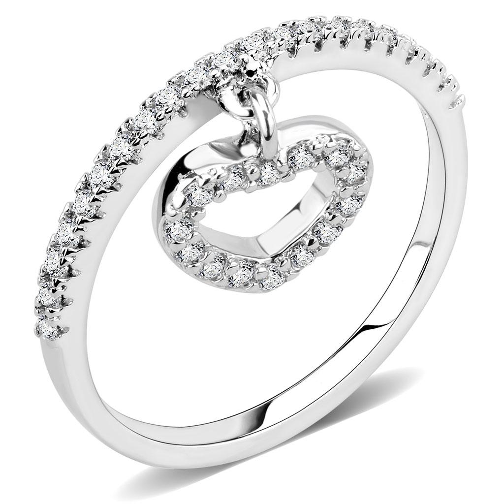 MA3W1579 - Rhodium Brass Ring with AAA Grade CZ  in Clear